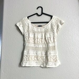 Crochet Lace Short Sleeve Top - Cream